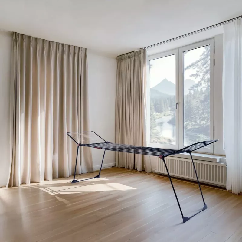 Drabužių džiovinimo stovas VILEDA Infinity Flex Ultimate Telescopic — juodas, dengtas aliuminis, 30 m džiovinimo vietos, sulankstomas, ratukai