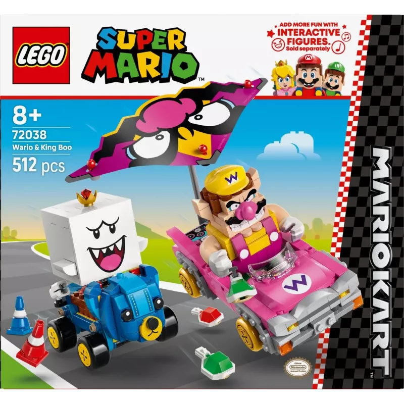 LEGO konstrukcinis žaislų rinkinys 72038 Super Mario Mario Kart Wario King Buu Huu – personažų figūrėlės ir trasos elementai