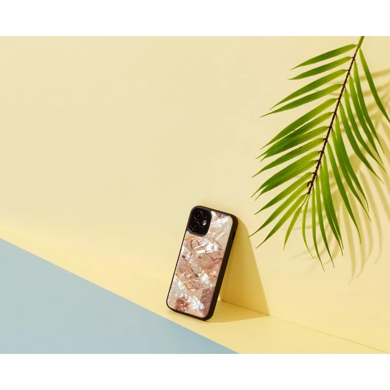 Apsauginis dėklas iKins, skirtas Apple iPhone 12 mini — rožinio marmuro raštas, plonas prigludimas