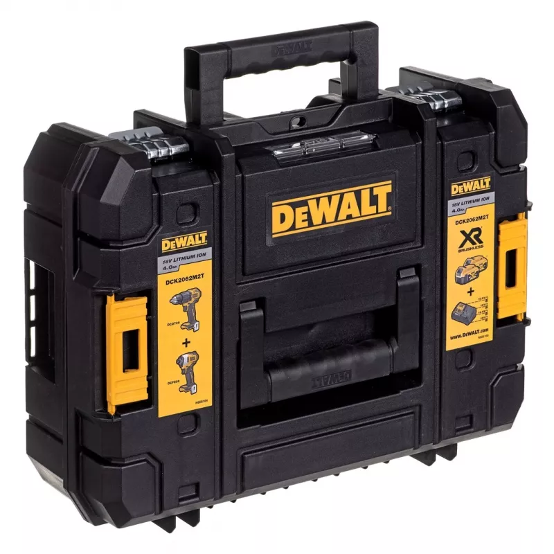 Belaidis elektrinių įrankių rinkinys DeWalt DCK2062M2T — 18 V, grąžtas DCD709 ir smūginis suktuvas DCF809 1/4 colio, 2×4,0 Ah baterijos, dėklas TSTAK II