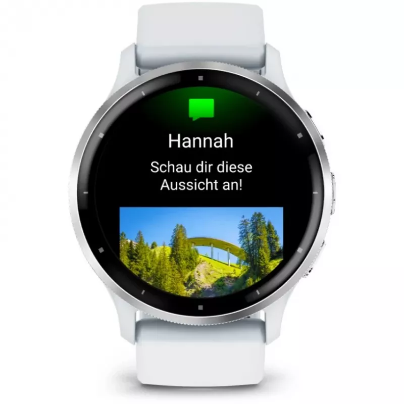 Išmanusis laikrodis GARMIN Venu 3 — 1,4 colio AMOLED, 45 mm korpusas, GPS, Wi‑Fi, 8 GB, sidabrinis/baltas, silikoninis dirželis