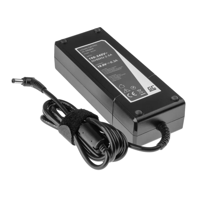 Maitinimo adapteris/inverteris Green Cell AD22P 120 W 19 V 6.3 A, skirtas ASUS nešiojamiesiems kompiuteriams, vidaus naudojimui, juodos spalvos