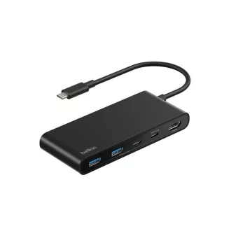 Belkin Connect, USB Type-C, HDMI, USB 2.0 Type-A, USB 3.2 Gen 1 (3.1 Gen 1) Type-C, MicroSD (TransFlash), SD, juoda, apvalus kabelis, 0,2 m