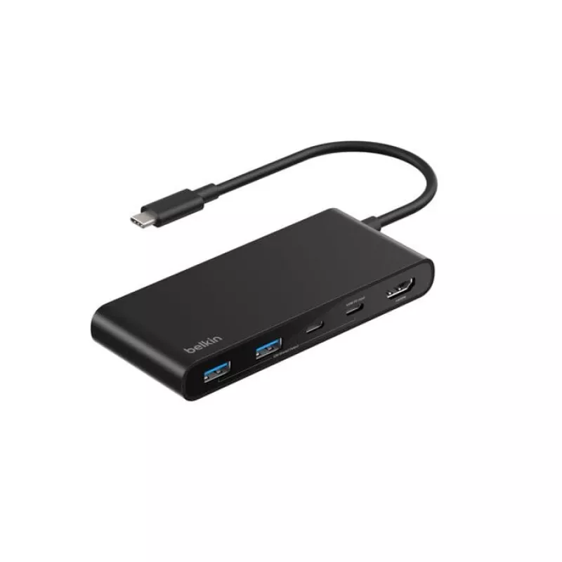 Belkin Connect, USB Type-C, HDMI, USB 2.0 Type-A, USB 3.2 Gen 1 (3.1 Gen 1) Type-C, MicroSD (TransFlash), SD, juoda, apvalus kabelis, 0,2 m