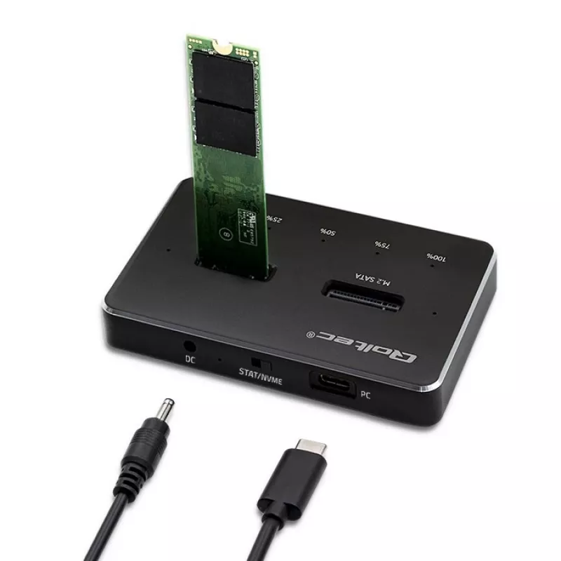 Qoltec 52274 M.2 SSD diskų prijungimo stotelė | NVMe | SATA | USB-C | DUAL 2 x 2TB