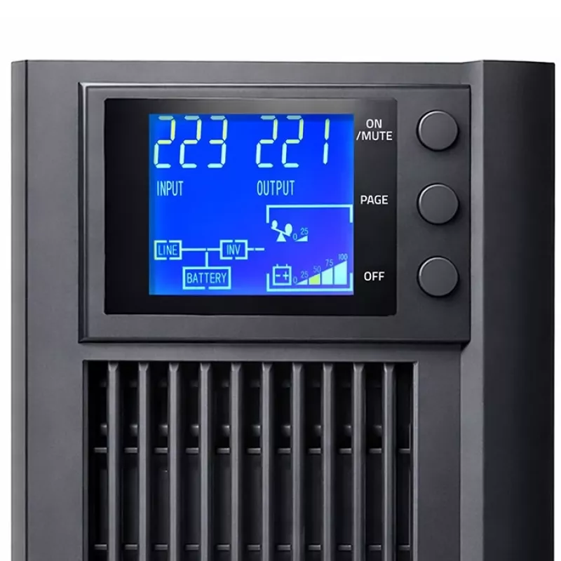 UPS QOLTEC gryna sinusinė banga 1 kVA 800 W su AVR ir LCD ekranu