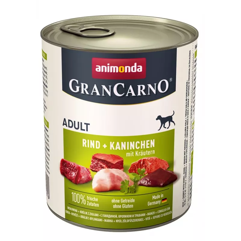 Šlapias šunų ėdalas animonda GranCarno jautiena + triušis su žolelėmis 800 g, suaugusiems, skardinė