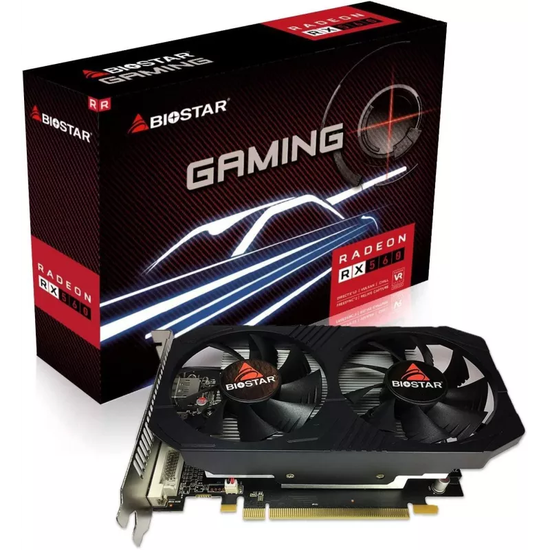 BIOSTAR Radeon RX 560 4 GB GDDR5 vaizdo plokštė, 128 bitų, PCIe 3.0, 1275/1175 MHz, HDMI+DP+DVI