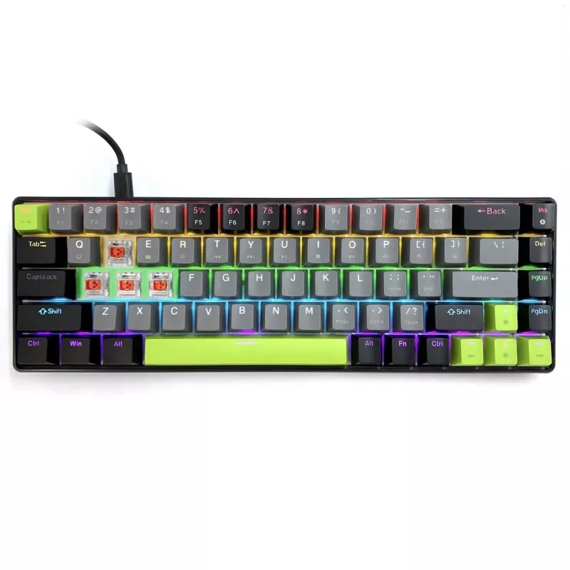 Mechaninė klaviatūra MEDIA-TECH MT1260 Red Core MX60, 60 % formos koeficientas, CHERRY MX Red jungikliai, RGB apšvietimas, USB, žalia