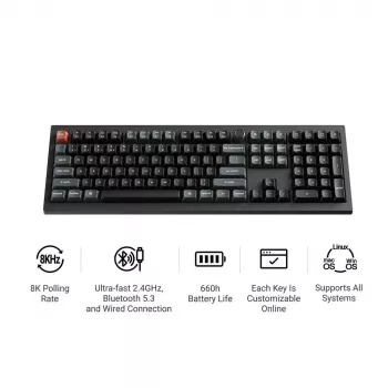 Mechaninė pilno dydžio klaviatūra Keychron V6 Ultra 8K — QWERTY, Bluetooth, RGB, juoda