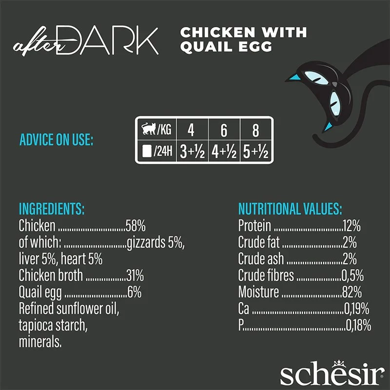 Šlapias kačių maistas Agras Pet Foods Schesir after Dark Complete Brühe 80 g — vištiena, be glitimo, suaugusioms katėms