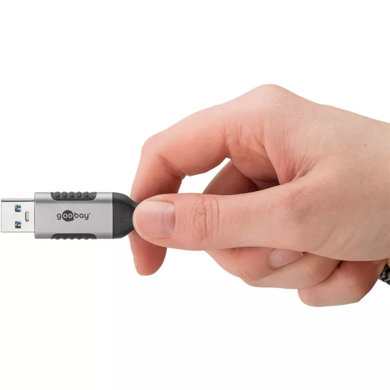 Ethernet laidas USB-A 3.2 Gen1 kištukas > RJ-45 kištukas, LAN adapteris juoda/sidabrinė, 1,5 metro, pintas medžiaginis apvalkalas