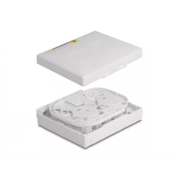 DeLOCK optinio pluošto jungčių dėžutė FTTH, montuojama ant sienos, 4 x SC Simplex LC Duplex, balta