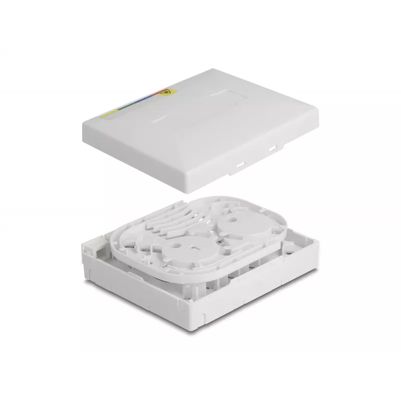 DeLOCK optinio pluošto jungčių dėžutė FTTH, montuojama ant sienos, 4 x SC Simplex LC Duplex, balta