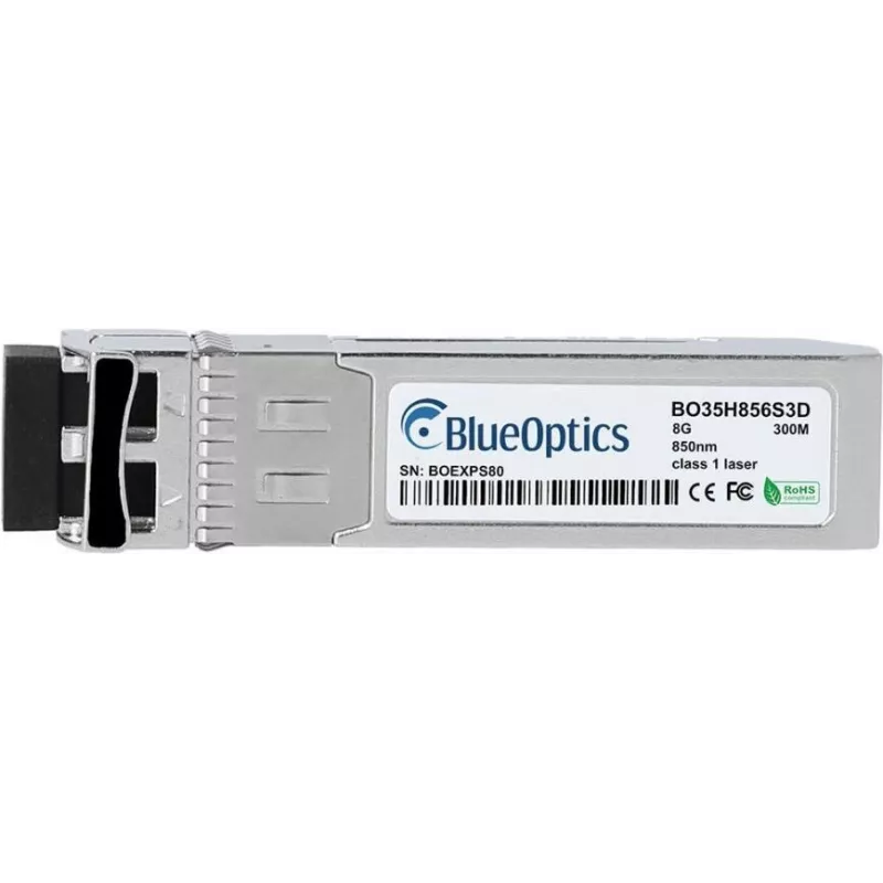 Suderinamas Hitachi 3285226 BlueOptics BO35H856S3D SFP+ siųstuvas-imtuvas, LC-Duplex, 2/4/8GBASE-SW, Fibre Channel, daugiamodė skaidula, 850nm, 300 metrų, DDM, 0°C/+70°C (3285226-BO)
