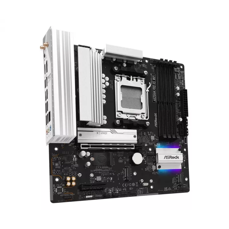 Pagrindinė plokštė ASROCK A620AM PRO RS WIFI AM5 microATX, AMD A620, 4×DDR5, Wi‑Fi, HDMI, DP, 3×M.2, 2×SATA, 7.1 garsas, 1Gb LAN