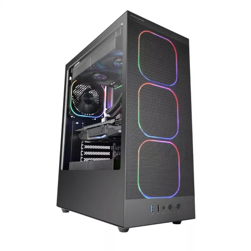PC korpusas TACENS MARS MC‑NEBULA Midi Tower su grūdintu stiklu, keturiais 120 mm aRGB ventiliatoriais, palaiko ATX, GPU iki 30,2 cm