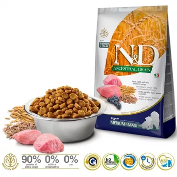 FARMINA N&D Ancestral Grain Puppy Medium&Maxi Lamb - sausas šunų maistas - 12 kg