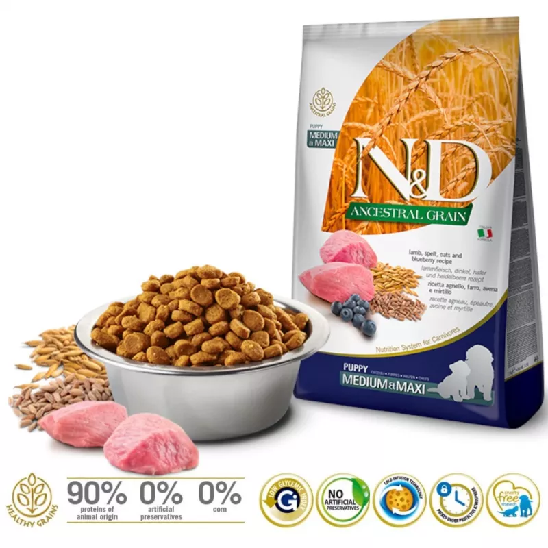 FARMINA N&D Ancestral Grain Puppy Medium&Maxi Lamb - sausas šunų maistas - 12 kg