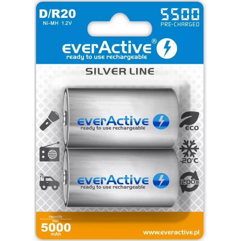 Įkraunama baterija everActive EVHRL20-5500 D NiMH 1.2V 5500mAh, pakuotėje 2 vnt.