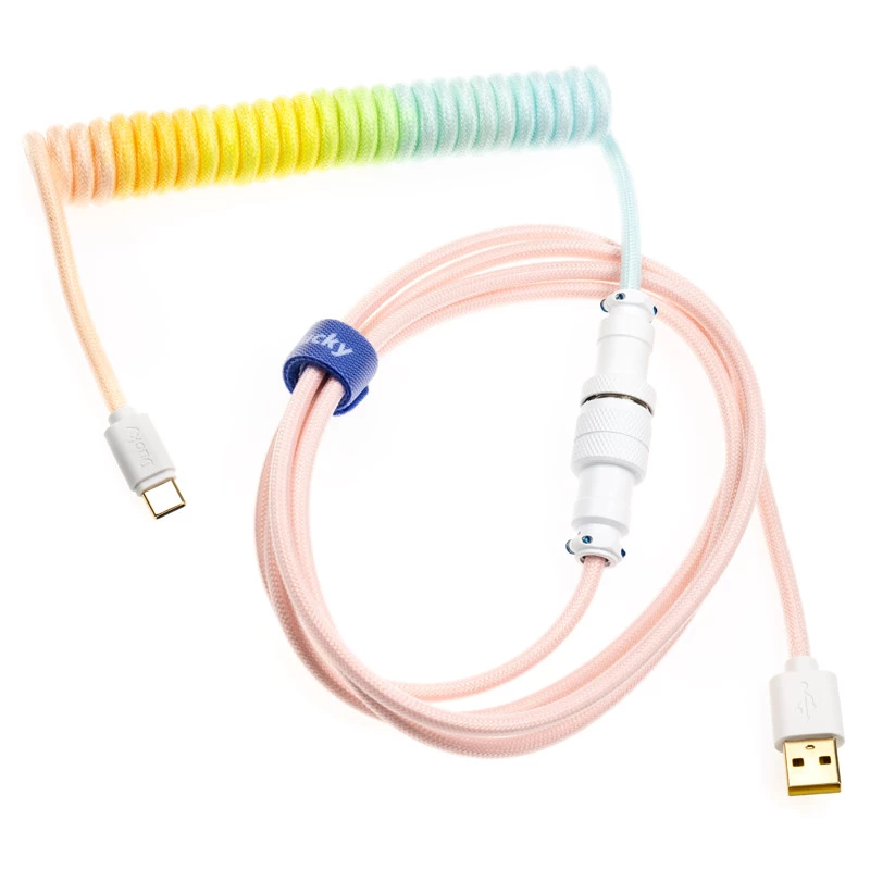 Ducky Premicord Cotton Candy suvyniotas laidas, USB Type-C į Type-A - 1.8m