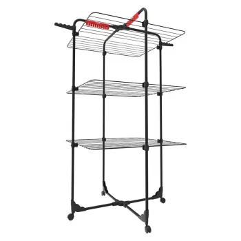 Prie sienos montuojama skalbinių džiovyklė VILEDA Mixer 3 Ultimate — plieninė, 30 m džiovinimo ploto, sulankstoma, ratukai, 131×93×71 cm