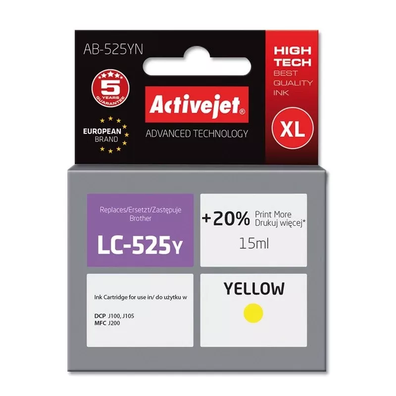 Activejet AB-525YN rašalas (pakaitalas Brother LC525Y; Supreme; 15 ml; geltonas)