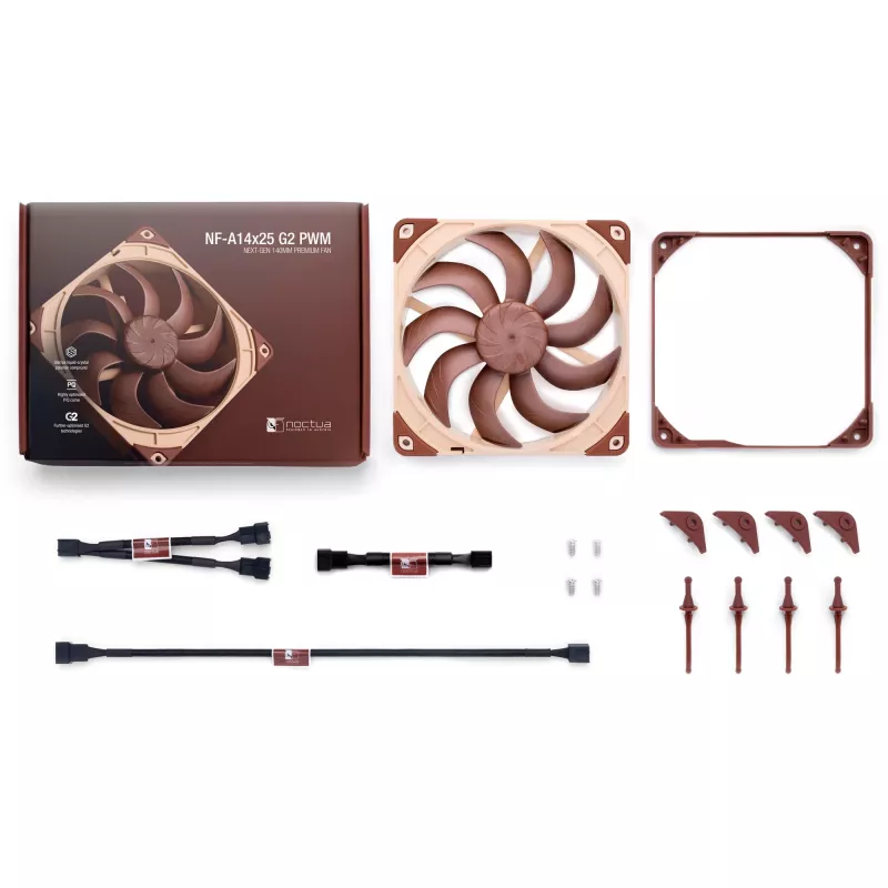 Ventiliatorius Noctua NF-A14x25 G2 PWM 140 mm 1500 aps./min. SSO2 guolis 4 kontaktų PWM smėlio spalvos