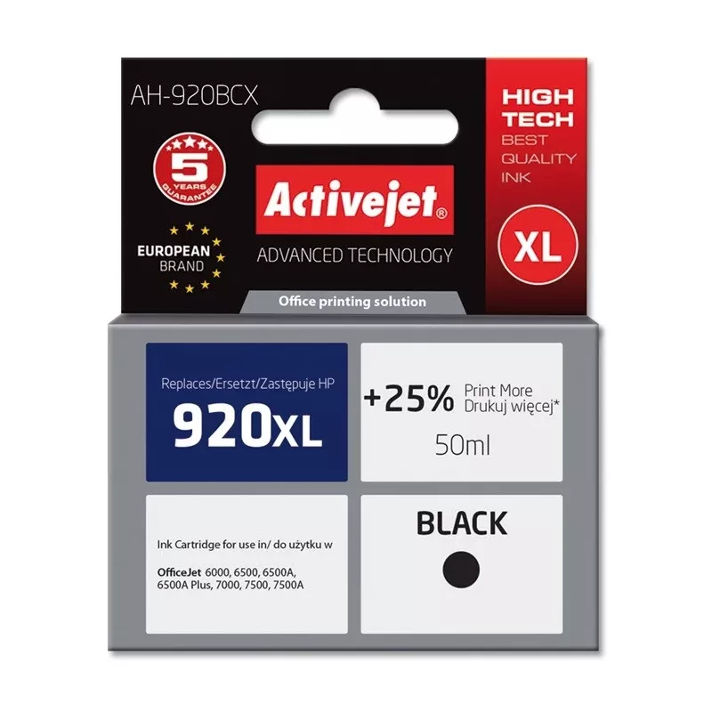 Activejet AH-920BCX rašalas (pakaitalas HP 920XL CD975AE; Premium; 50 ml; juodas)