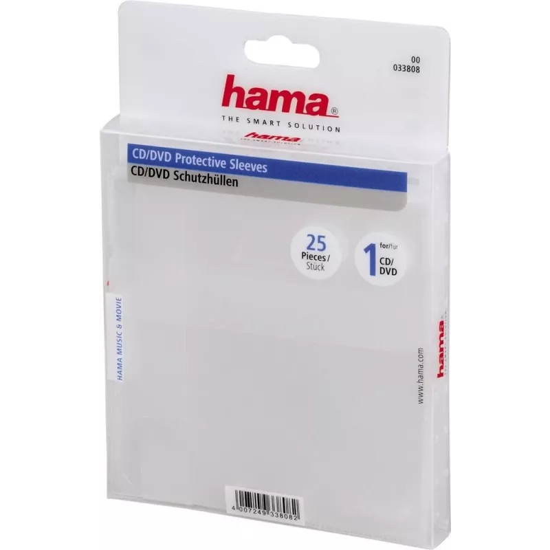 Hama apsauginės CD/DVD rankovėlės, pakuotėje 25 vnt. 25 diskams, permatomos