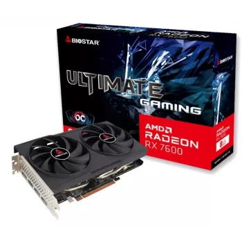 Grafikos plokštė BIOSTAR Radeon RX 7600 OC — Radeon RX 7600, 8 GB GDDR6, 128 bitų, PCIe 4.0, dviejų ventiliatorių aušinimas