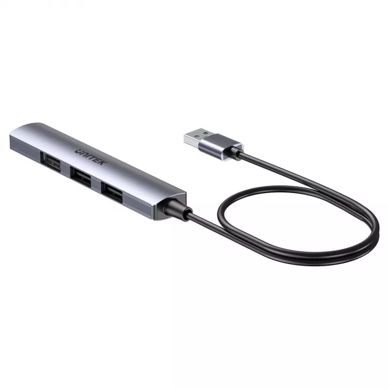 USB šakotuvas Unitek H1208CGY01 — 4 prievadų USB 3.0 (5 Gbps), suderinamas atgal su USB 2.0, aliuminis