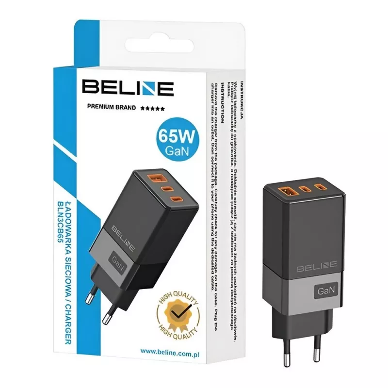 Įkroviklis Beline BELI02750 65W GaN su 2×USB-C ir 1×USB-A