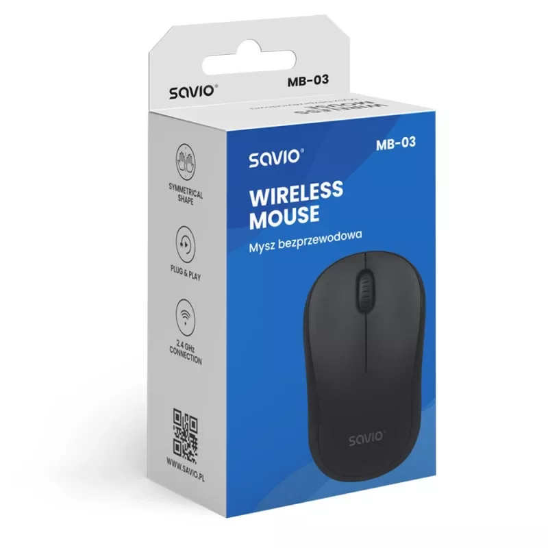 Belaidė pelė SAVIO MB-03, Bluetooth sąsaja, 1000 DPI, AA baterija, 99×60×39 mm, 51 g, imtuvas pridedamas