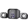 Staliniai 2.1 garsiakalbiai DEFENDER V13 — 11 W RMS (6 W palydovai, 5 W žemų dažnių garsiakalbis), maitinami per USB, 3,5 mm įvestis, juodi