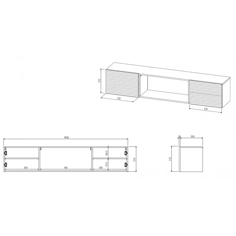 Cama RTV spintelė TULA 183x35x37 juodas matinis + baltas židinys