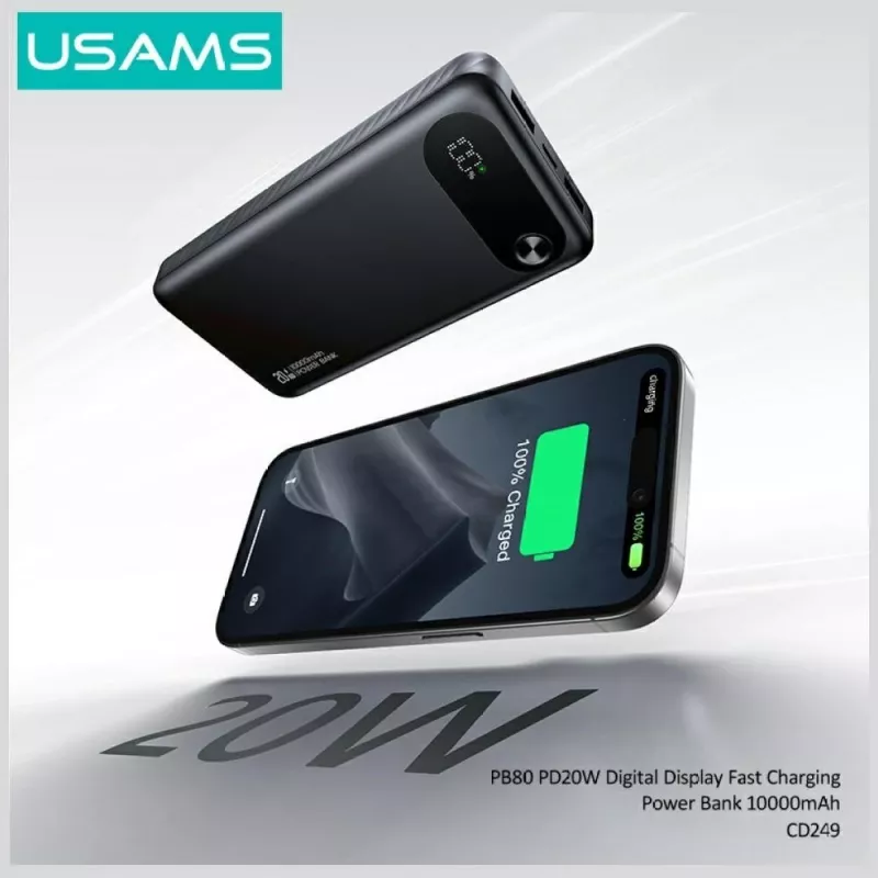Išorinė baterija usams PB80 PD20W 10000mAh — nešiojamas įkroviklis, juoda