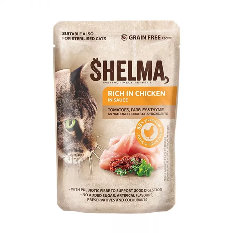 SHELMA su kalakutiena, antiena, vištiena ir jautiena padaže - drėgnas kačių ėdalas - 12x85g