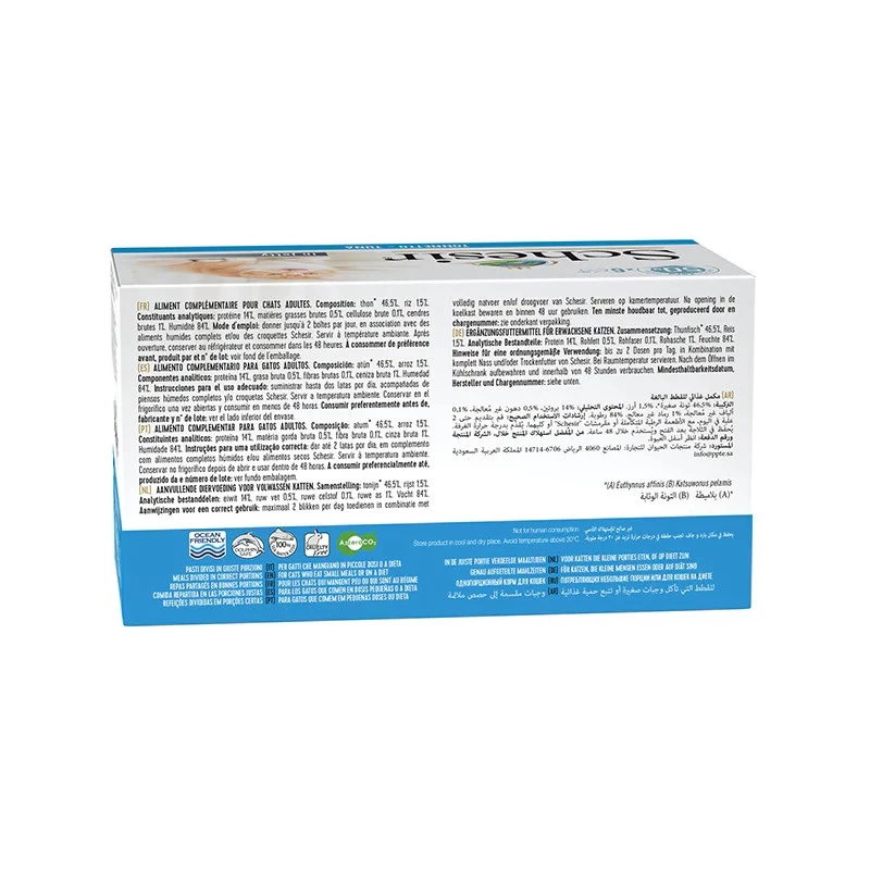 Šlapias kačių maistas Agras Pet Foods Schesir Tunas želė 6×50 g (300 g), vienos baltymų rūšies, suaugusioms katėms, be sojos ir glitimo