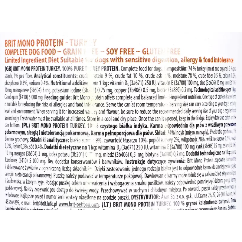 BRIT Mono Protein Turkey - Šlapias šunų maistas - 400 g