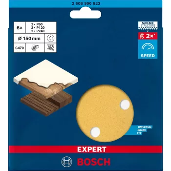 Šlifavimo lakštų rinkinys Bosch Expert C470 Ø150 mm K60 K120 K240, 6 vnt.