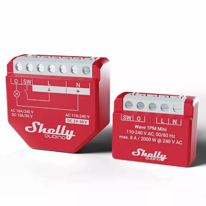 Shelly Qubino Wave 1PM Mini Z-Wave matavimo-perjungimo pavara raudona