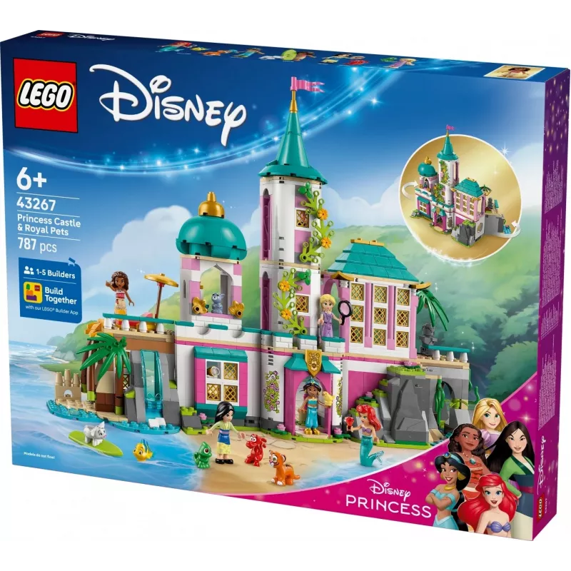 LEGO Disney Princess pilies ir karališkųjų augintinių konstravimo rinkinys 43267 — 787 dalys, 5 minifigūrėlės, amžius 6+, 320×460×100 mm