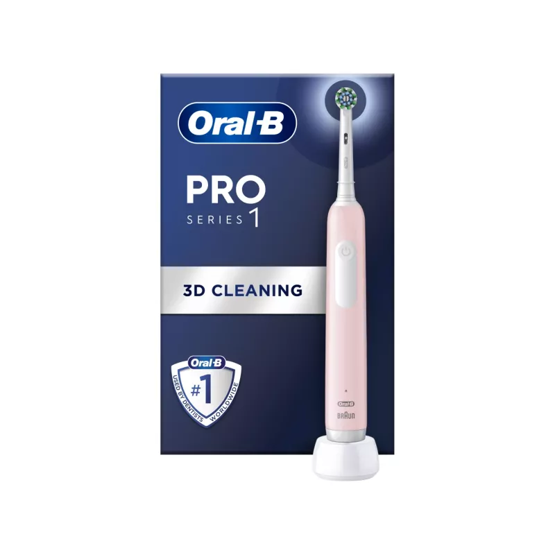 Oral-B Electric Toothbrush Pro Series 1 Cross Action suaugusiems, įkraunama, rožinė, 1 šepetėlio galvutė, 3 dantų valymo režimai