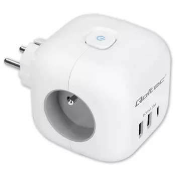 Maitinimo lizdų blokas QOLTEC 52548 su 3×AC lizdais ir USB prievadu