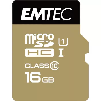EMTEC Gold+ - „Flash“ atminties kortelė (su SD adapteriu) - 16 GB - 10 klasė - microSD - Gold (ECMSDM16GHC10GP)