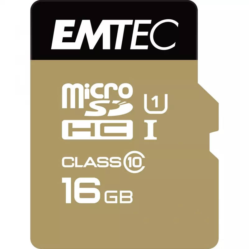 EMTEC Gold+ - „Flash“ atminties kortelė (su SD adapteriu) - 16 GB - 10 klasė - microSD - Gold (ECMSDM16GHC10GP)