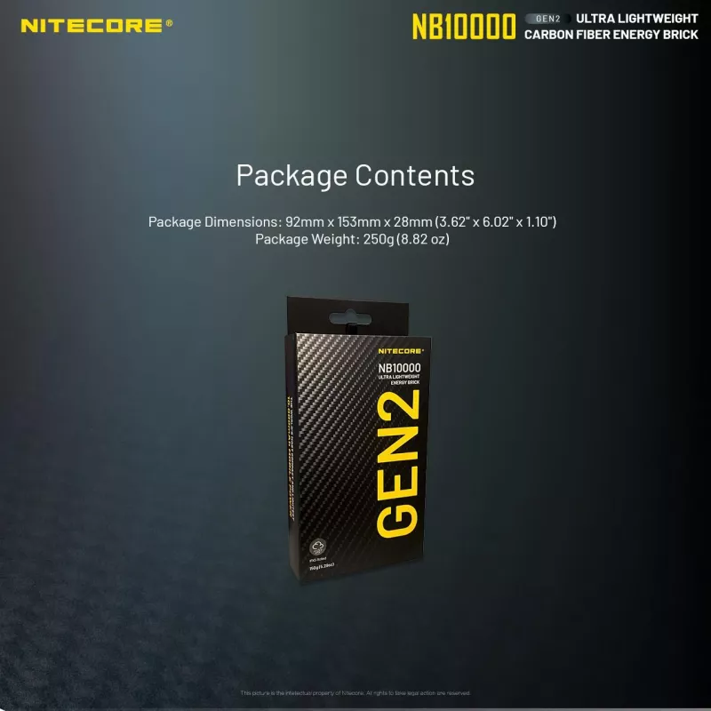 Portable Power Bank Nitecore NB10000 — 10000 mAh, USB‑A + USB‑C, 38W total output, Pilka