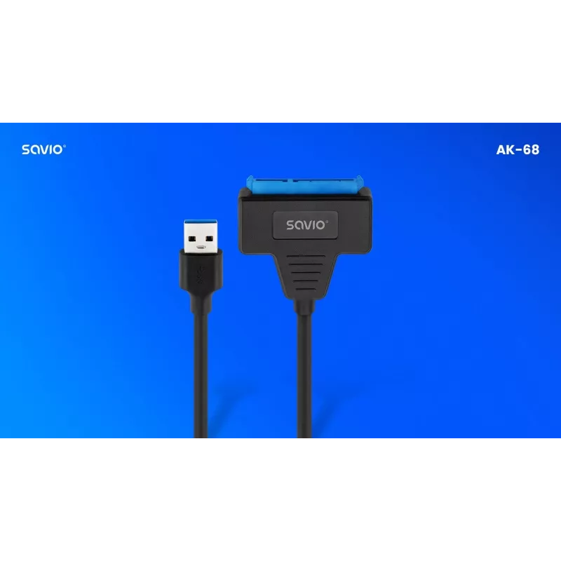 SAVIO SATA į USB 3.1 Gen 1 sąsajos kabelis AK-68, SATA lizdas į USB-A kištuką, 5 Gbit/s, 0,25 m, juodas