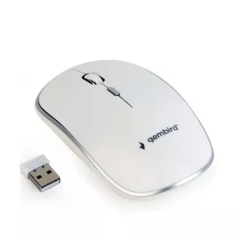 Belaidė pelė GEMBIRD MUSW-4B-01-W, abiem rankoms tinkama, optinė 1600 DPI, 4 mygtukai, RF belaidė, balta